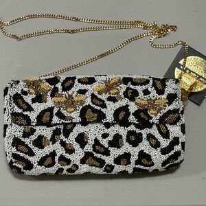 From India To You Beaded Leopard Print With Bees Crossbody/Clutch Bag - NWT
